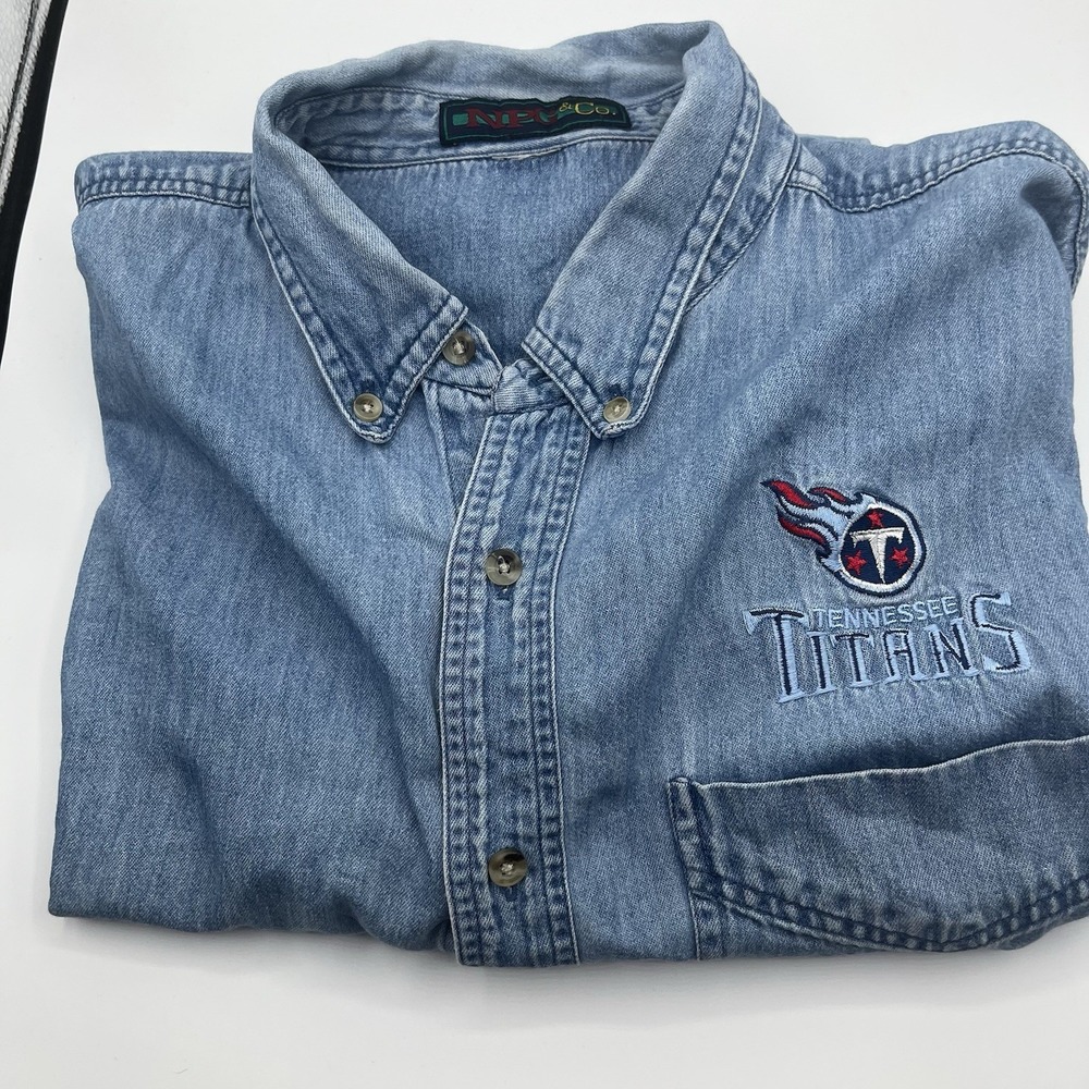 Vintage NFL Tennessee Titans ‎ Denim Button Down Shirt LS Mens 2XL